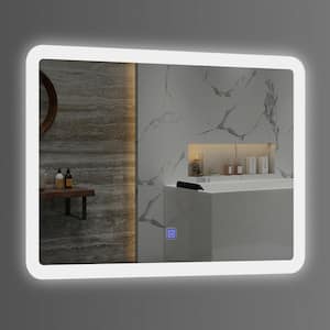 27.5 in. W x 20 in. H Rectangular Rounded Frameless Wall-mounted LED Bathroom Vanity Mirror with Touch in White