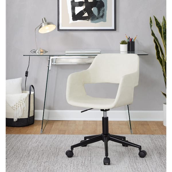 Lumisource Margarite Faux Leather Adjustable Height Task Chair in Cream Faux Leather and Black Metal with 5-Star Caster Base