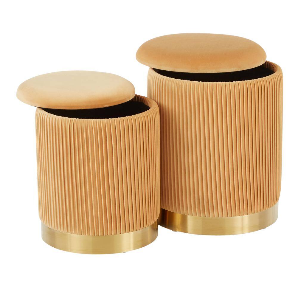 Marla Gold and Orange Velvet Nesting Ottomans Set