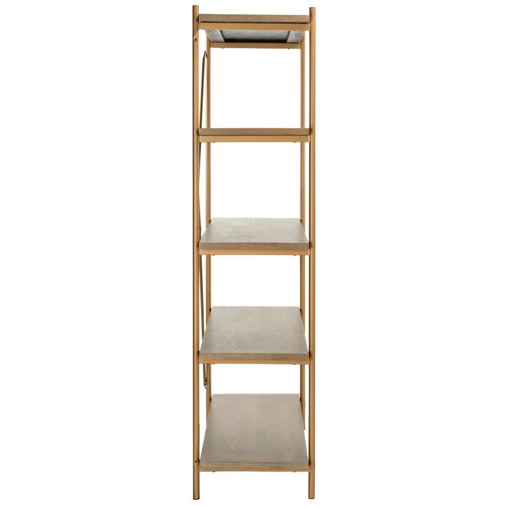 Rustic Oak and Gold Quintuple-Tier Etagere