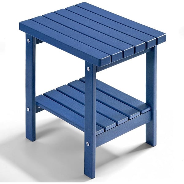 wikiwiki 17 in. Navy Blue 2-Tier Rectangular HDPE Outdoor Side Table