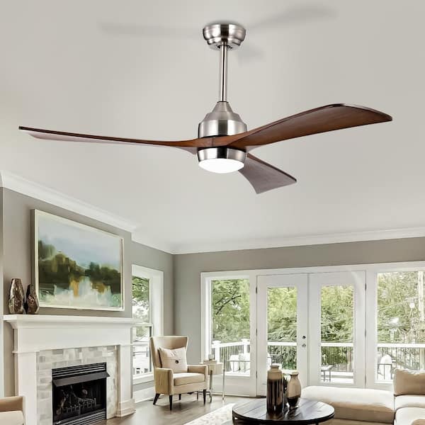 Quiet 52 in. Brushed Nickel Indoor Ceiling Fan with Light, Solid Wood Blade and Remote Included