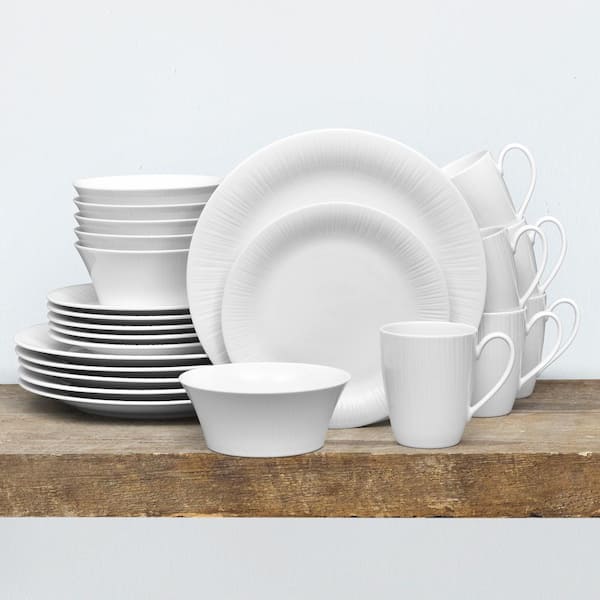 Conifere (White) Porcelain 24-Piece Dinnerware Set, Service for 6