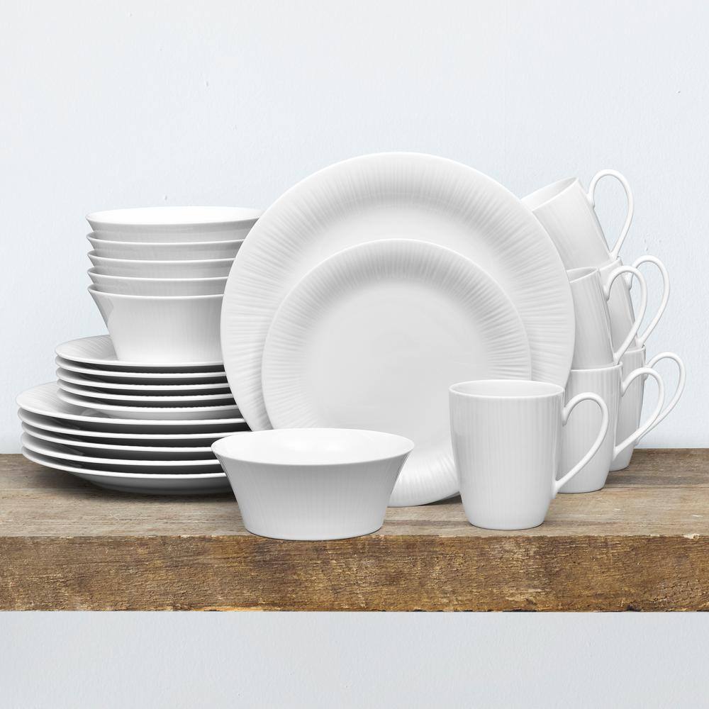 White Porcelain Embossed 24-Piece Dinnerware Set, Service for 6