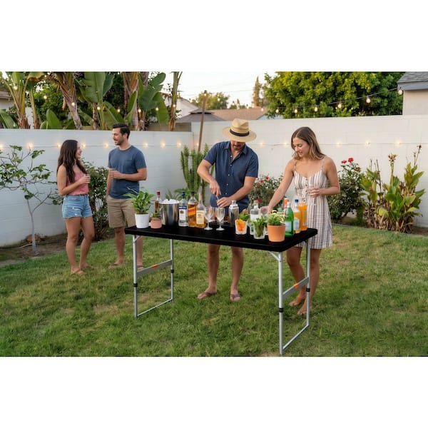 HDX 4 ft. Black Resin Top Single Hand Adjustable Height Indoor