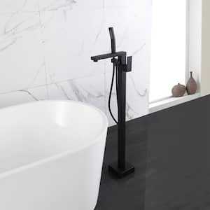 Single-Handle Floor Mount Free Standing Bathroom Tub Filler Faucet with Handheld Shower in Matte Black