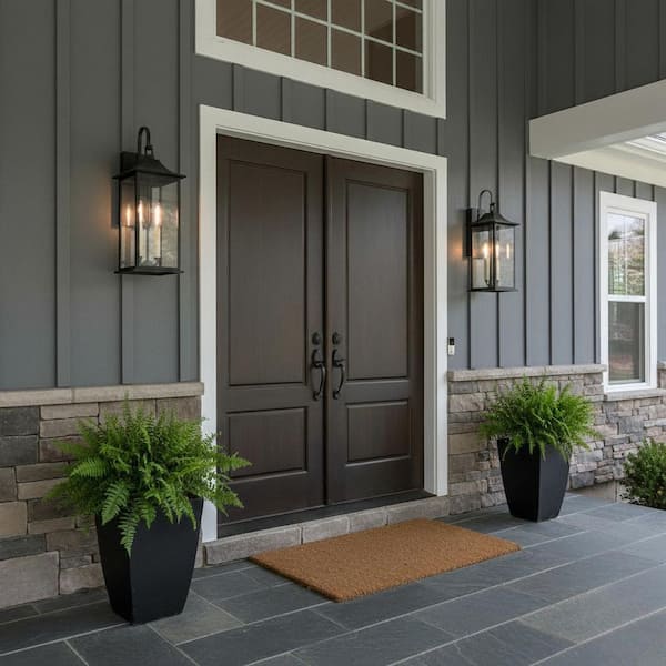 LARK Nolan 2-Light Black Hardwired Outdoor Wall Lantern Sconce