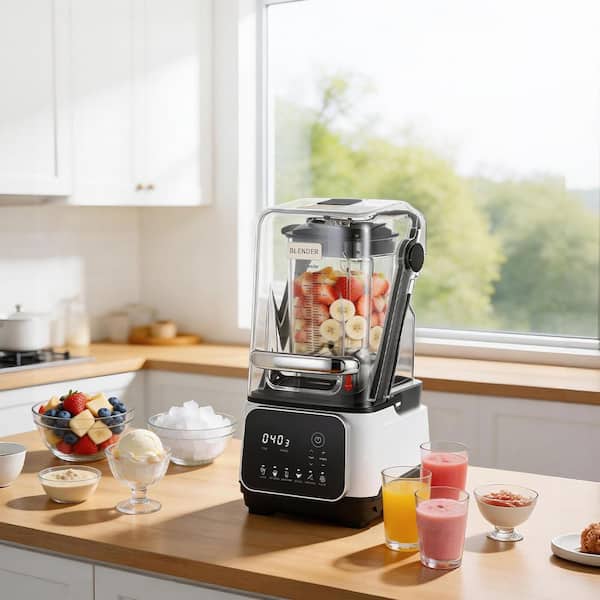 68 oz.Countertop Blender and Shield 1400W 26000RPM Food Processor Adjustable 9-Speed Self-Cleaning 6-Preset Option White