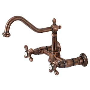 Heritage 2-Handle Wall-Mount Kitchen Faucet in Antique Copper