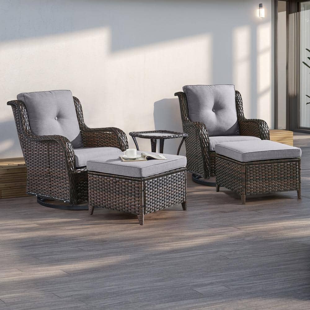 Arcline 5-Piece Brown Wicker Patio Conversation Set with Gray Cushions and Swivel Glider Chairs/Ottomans/Side Table price history on PriceWatchPro