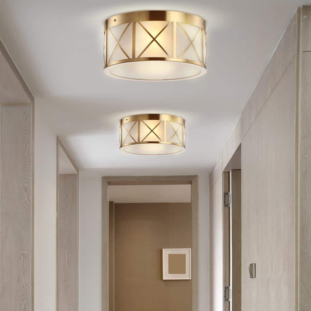 Cadence 13" Brass Gold Modern Drum Flush Mount with LED