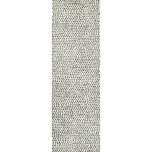 Peppered Spots Off White & Black 2 ft. X 8 ft. Tufted Wool Runner Rug