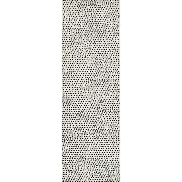 Tempaper Peppered Spots Off White & Black 2 ft. X 8 ft. Tufted Wool Runner Rug