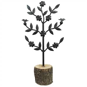 16 in. Natural/Black Metal And Wood Botanical Sculpture