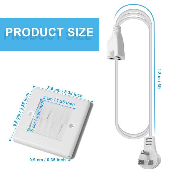 6 ft. White In-Wall TV Cable Management Kit with Extra-Wide Brush Plates and Power Extension (2-Pack)