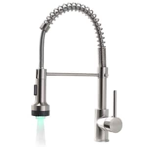Single-Handle Pull Down Kitchen Faucet with LED in Silver