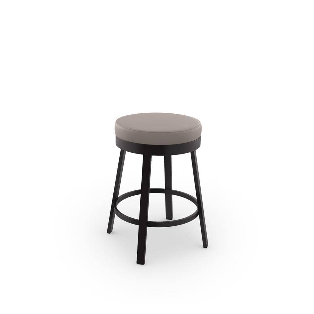 Taupe Grey Faux Leather Swivel Bar Stool with Dark Brown Metal Base
