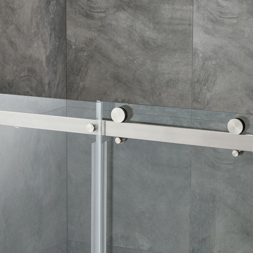 Satin Nickel Frameless Sliding Soft Close Shower Door with Clear Glass