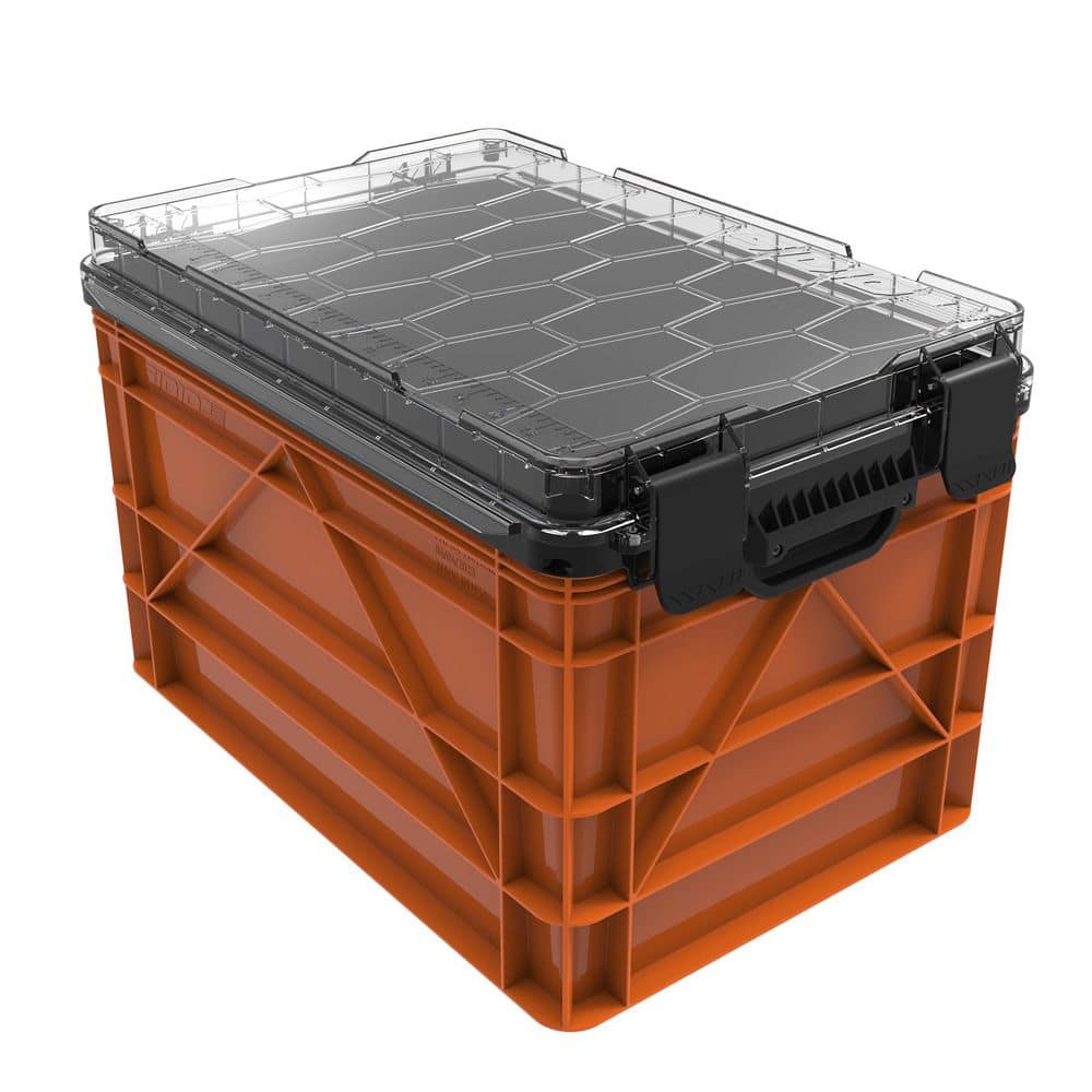 Weather Resistant Full Size Storage Bin High Stacking Capacity Heavy Duty Stackable Storage Bin w/Lid and Divider Orange price history on PriceWatchPro