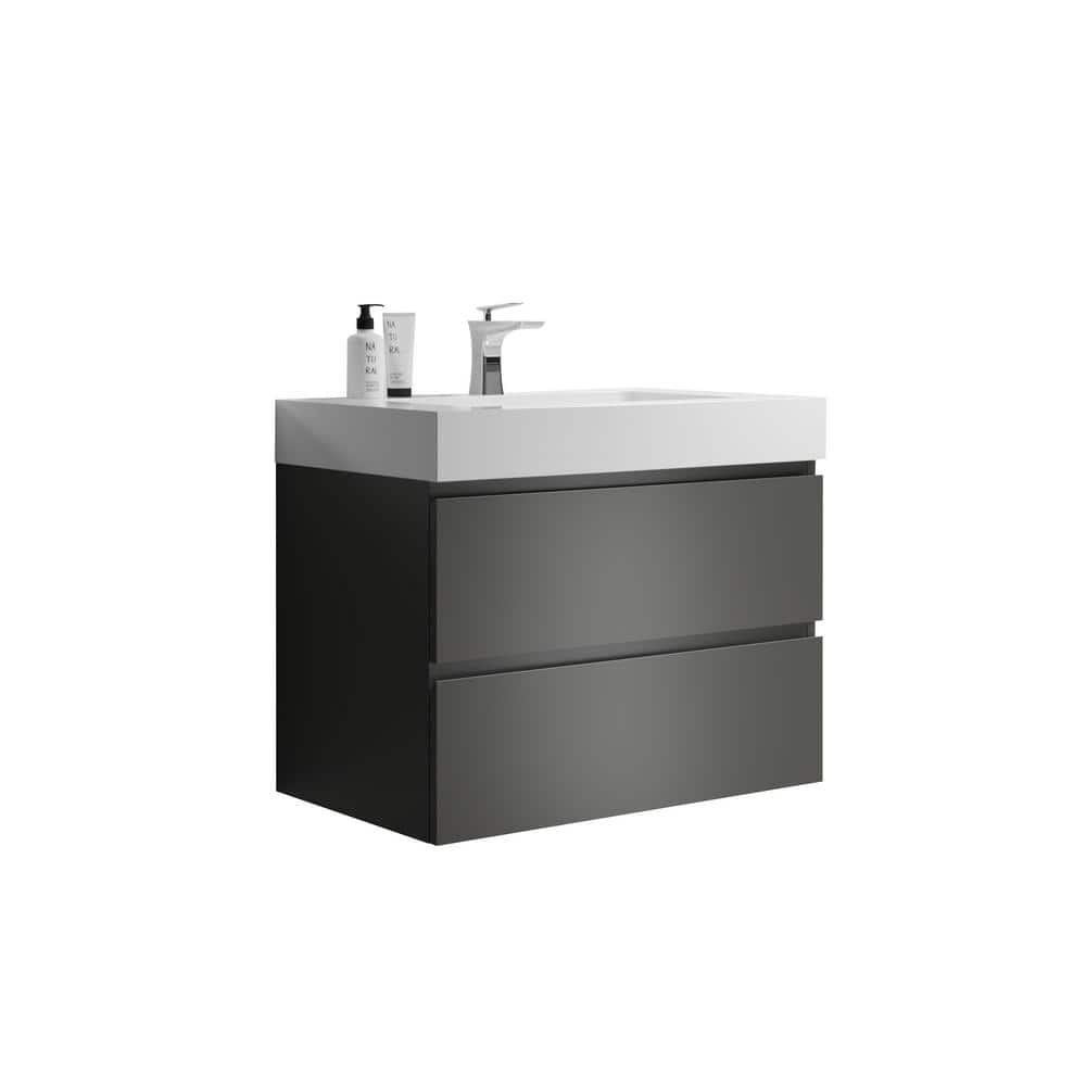 30 in. Single Sink Wall Mounted Space Gray Bath Vanity with White Solid Surface Top Unassembled price history on PriceWatchPro