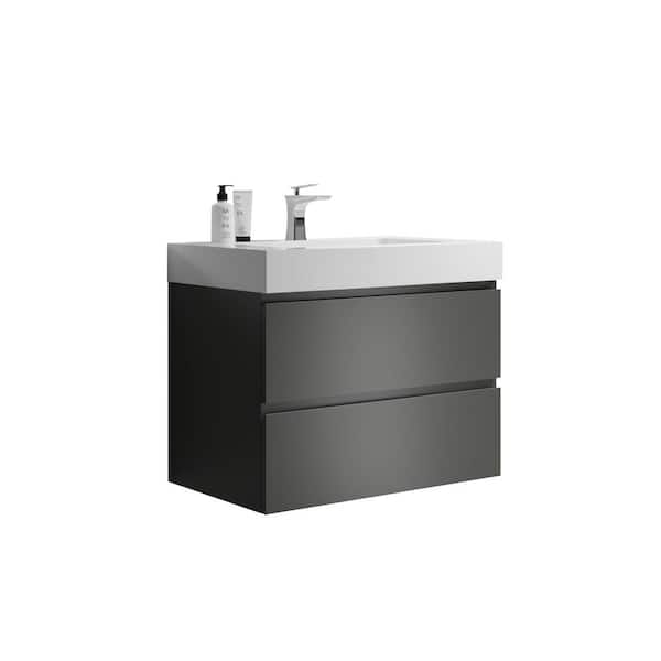 30 in. Single Sink Wall Mounted Space Gray Bath Vanity with White Solid Surface Top Unassembled