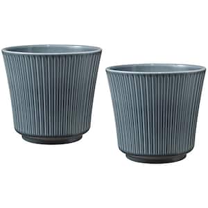 7.9 in. x 7 in. Tall 20 cm Ceramic Delphi Shiny Blue Gray Ceramic Pot (Twin Pack)