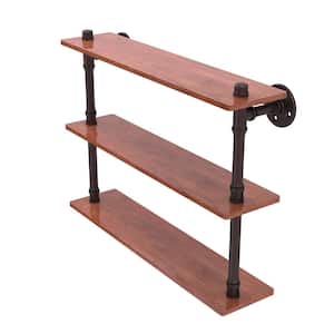 Pipeline Collection 22 in. Ironwood Triple Shelf in Antique Bronze