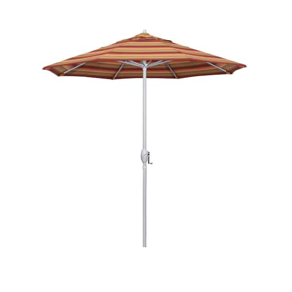 California Umbrella 7.5 ft. Matted White Aluminum Market Patio Umbrella Auto Tilt in Astoria Sunset Sunbrella