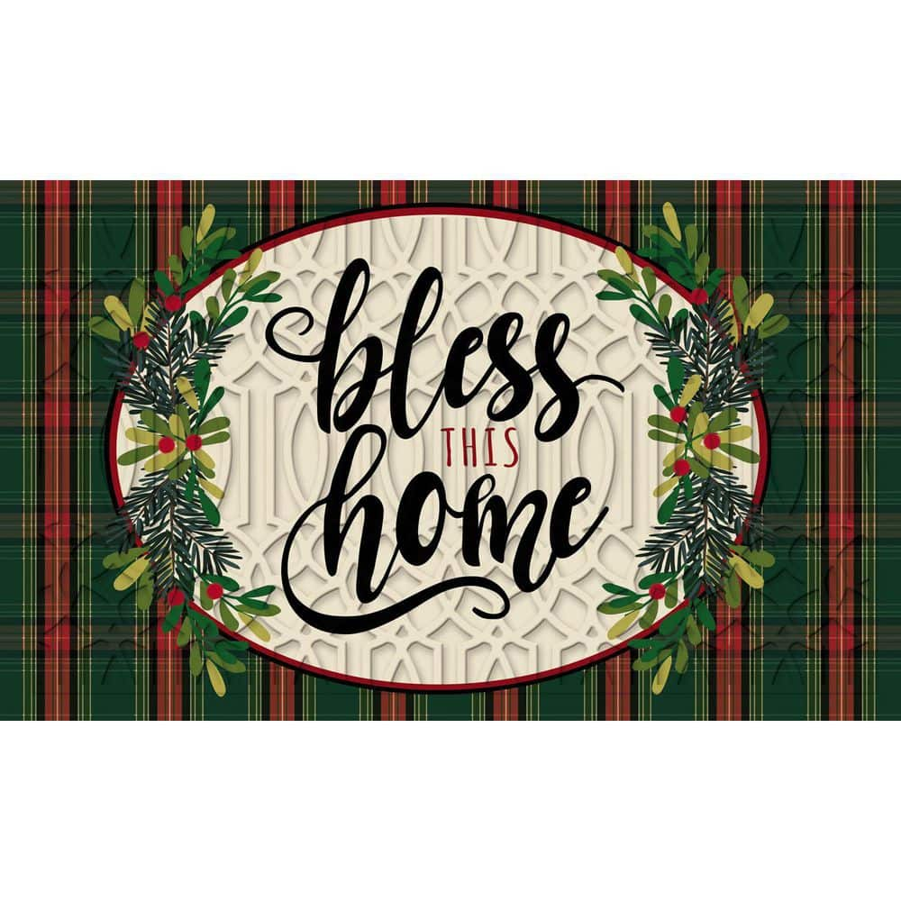 Evergreen Bless This Home Plaid 18 in. x 30 in. Embossed Door Mat ...