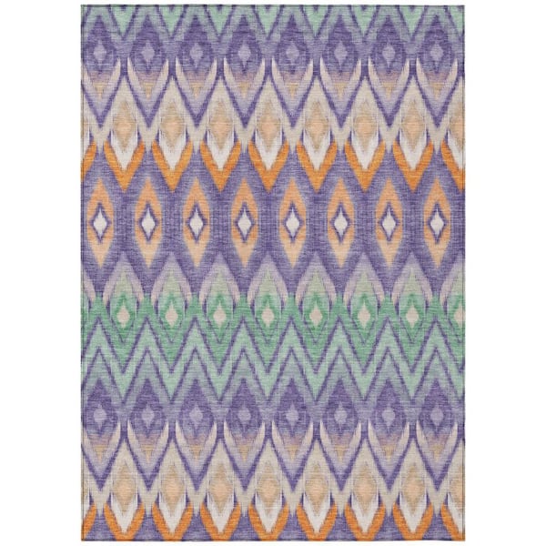 Purple, Lilac, Orange 10 ft. x 14 ft. Woven Oriental Polyester Rectangle Indoor/Outdoor Area Rug