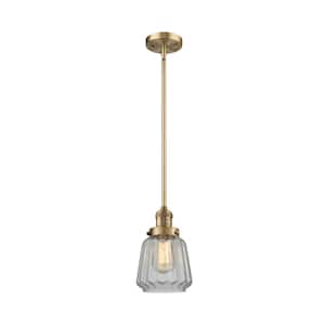 Chatham 60-Watt 1-Light Brushed Brass Shaded Mini Pendant Light with Clear Glass Shade