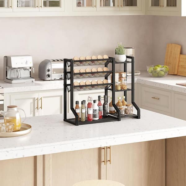 18.5 in. 4 Tier Metal Spice Rack in Black for Kitchen, Cupboard, Countertop