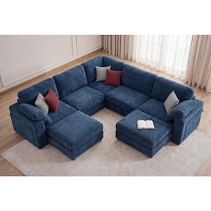 Seafuloy 121 in. Straight Arm 7-Piece Chenille Oversized Modular