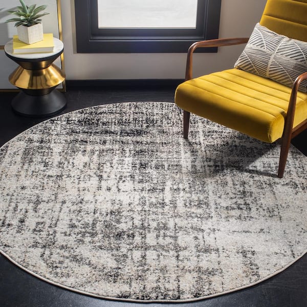 Adirondack 8 ft. x 8 ft. Round Silver/Black Distressed Area Rug
