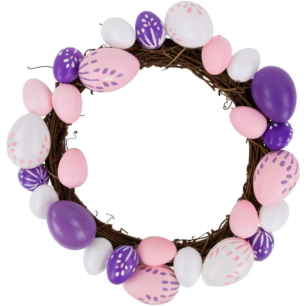 Northlight 10 in. Artificial Pastel Pink, Purple and White Floral Stem Easter Egg Spring Grapevine Wreath