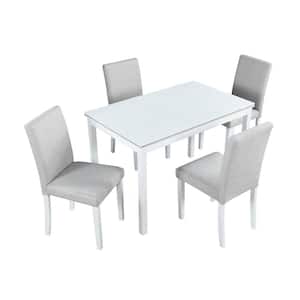 5-Piece Square White Rectangular Wood Top Kitchen Table Set with 4-Chairs