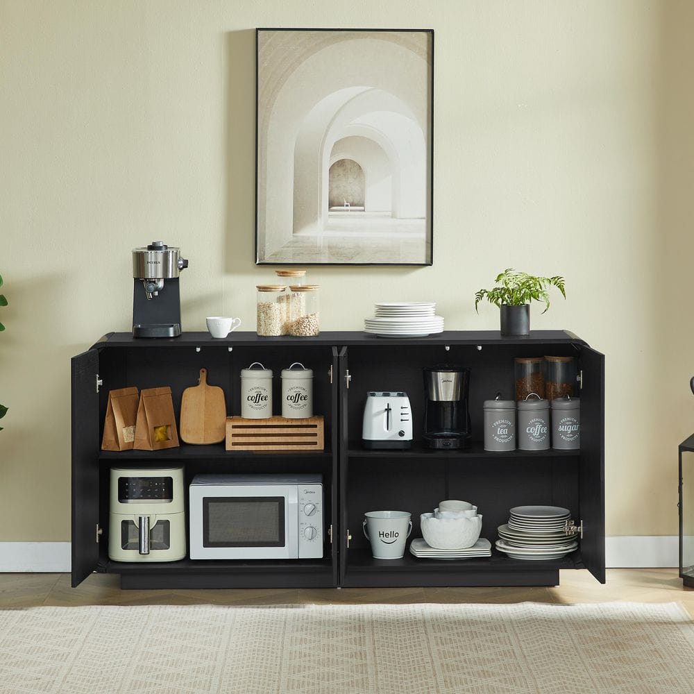 64.6 in. Black MDF Fluted Sideboard Cabinet with 3 Doors, Modern Storage Buffet w/ Soft-Close Mechanism for Dining Room