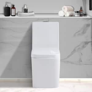 12 in. Rough-In 1-piece 1 GPF Single Flush Elongated Toilet in White, Seat Included