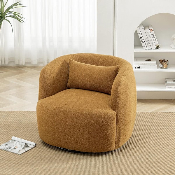 KINWELL Brown Polyester Barrel Chair with Swivel (Set of 1)