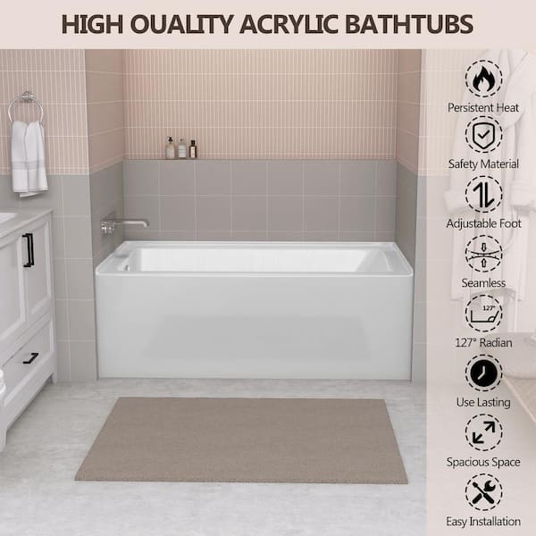 Zeafive Tco 60 in. x 32 in. White Acrylic Alcove Soaking Bathtub