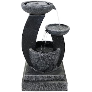 28 in. Modern Bowls Solar Outdoor Tiered Water Fountain with Battery Backup (2-Pieces)
