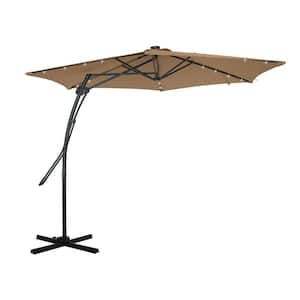 10 ft. Square Cantilever Outdoor Market Umbrella in Tawny with 360-Degree Rotating Foot Pedal and 24 Light Beads