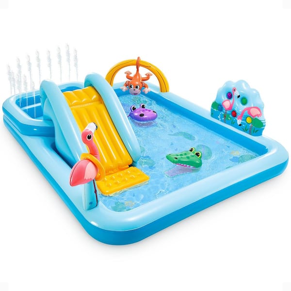 Intex 96 in. x 78 in. x 28 in. Rectangle Inflatable Jungle Adventure Play Center Spray Kiddie Pool