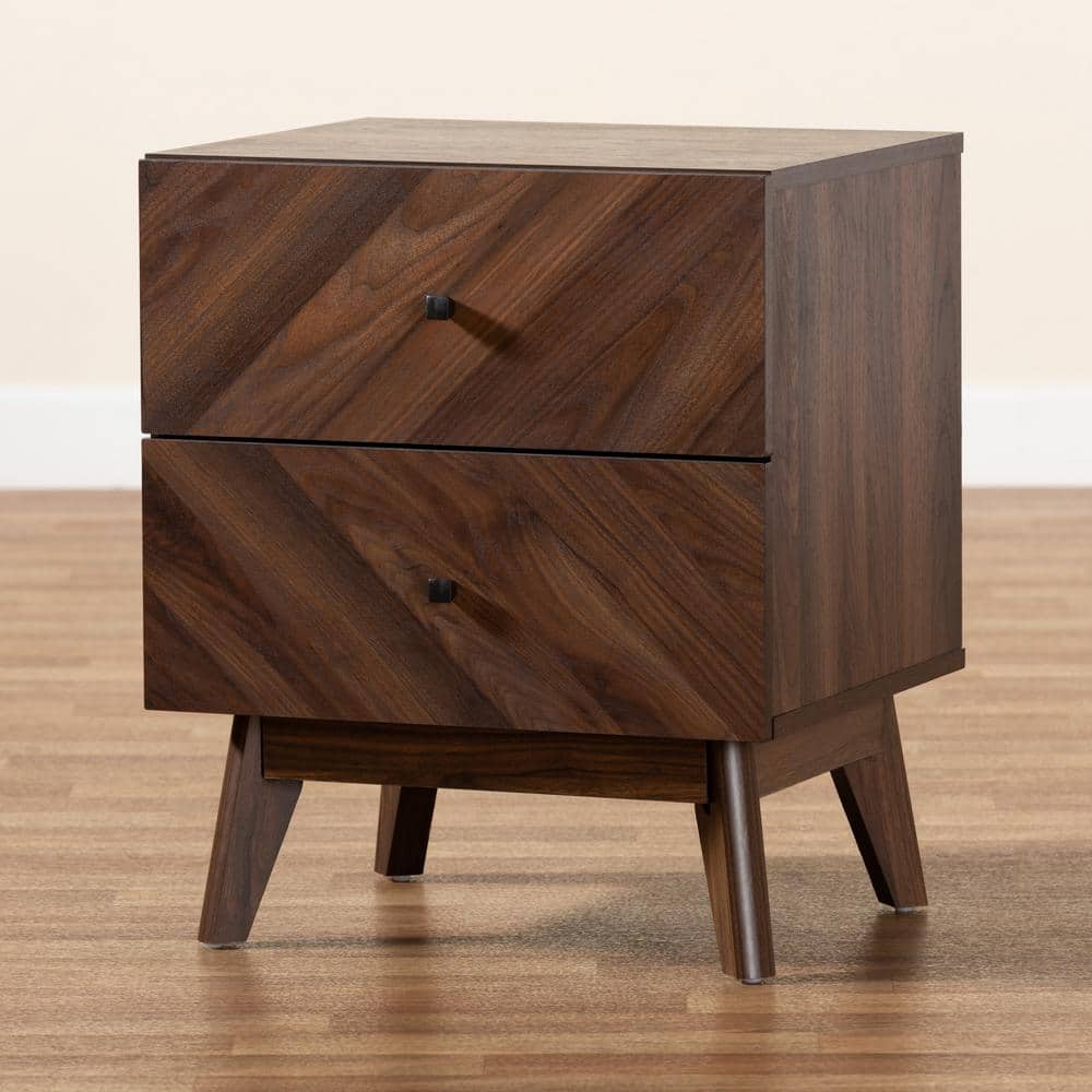 Walnut Brown Mid-Century Modern 2-Drawer Nightstand