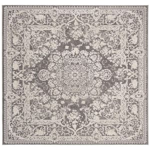 Reflection Dark Gray/Cream 5 ft. x 5 ft. Square Floral Border Area Rug