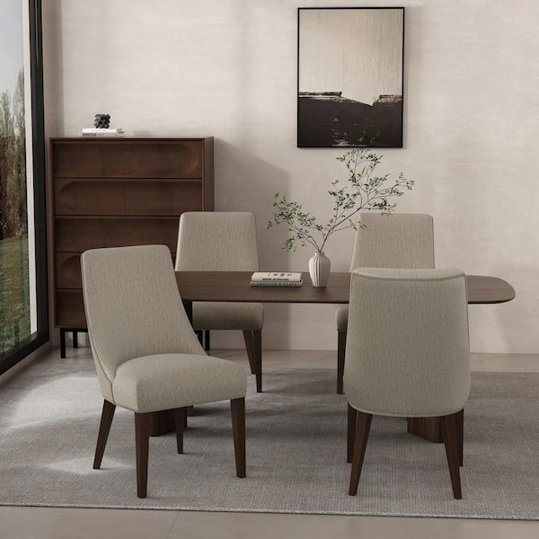 Beever Modern Taupe Chenille Fabric Upholstered Dining Side Chair with Rubberwood Legs (Set of 4)