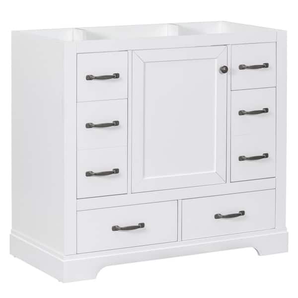 35.5 in. W x 17.9 in. D x 33 in. H Bath Vanity Cabinet without Top Solid Wood Frame Cabinet in White with Drawers