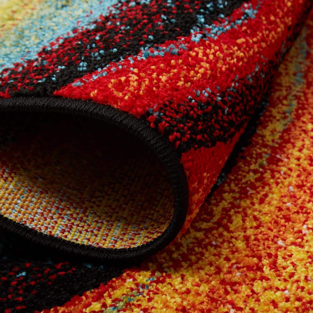 8' x 10' Red and Yellow Abstract Synthetic Area Rug