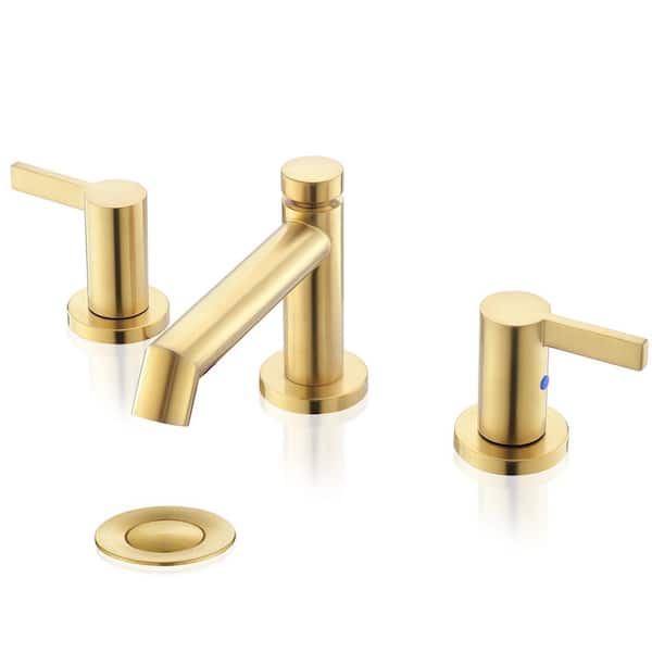 Phiestina 2-handles Brushed Gold Bathroom Sink Faucet, 8 in. 3 Hole Widespread Modern Bathroom Faucet