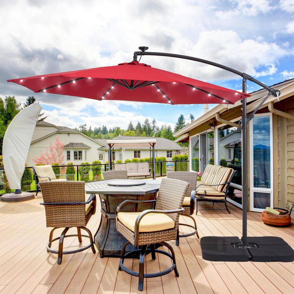 10 ft. Round Outdoor Patio Solar LED Lighted Cantilever Umbrella in Red price history on PriceWatchPro